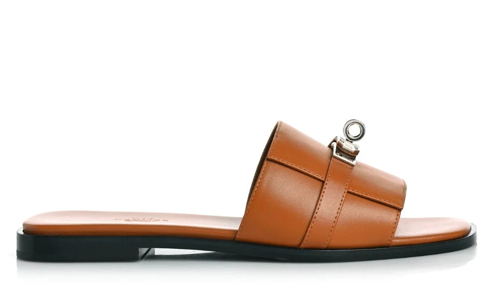 HERMES Calfskin Giulia Sandals Naturel 'Brown