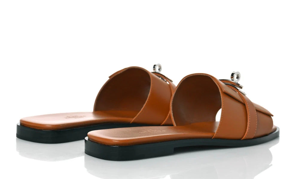HERMES Calfskin Giulia Sandals Naturel 'Brown
