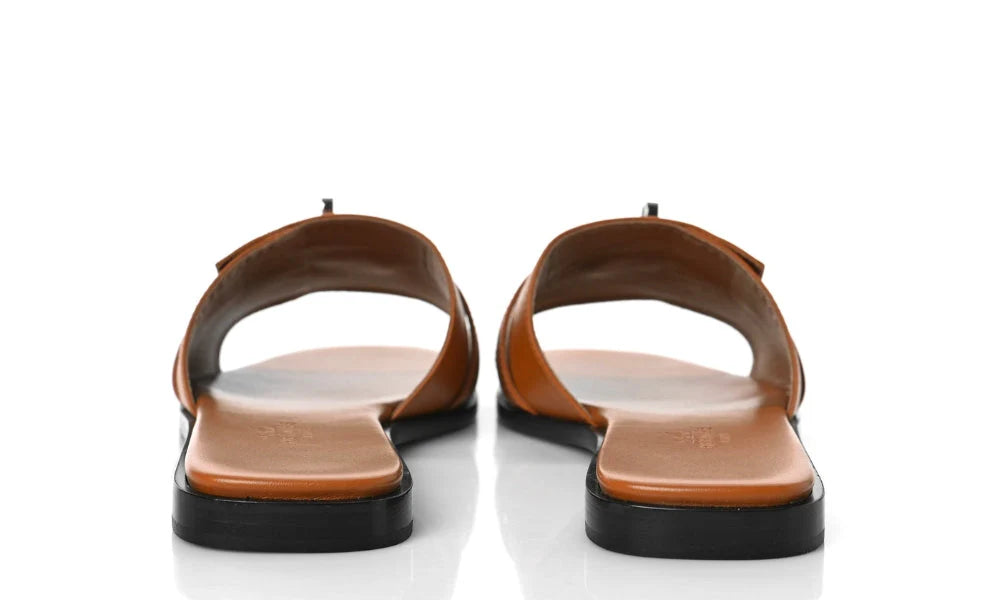 HERMES Calfskin Giulia Sandals Naturel 'Brown